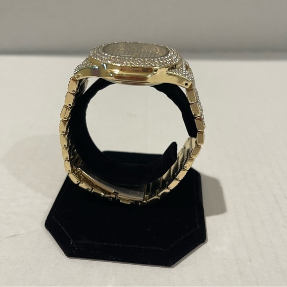 Men’s Crystal Iced-Out Silver Gold Watch Diamond Watch! - Picture 7 of 8